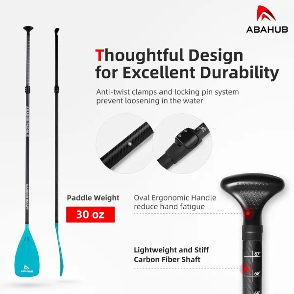 Abahub 1 x 3 Section Carbon Fiber SUP Paddle Adjustable 6786 Stand Up Paddle Lightweight Carbon Shaft BlackBlueYellowGreenOrangeRed Plastic Blade  Paddle BagTealSUP Paddle