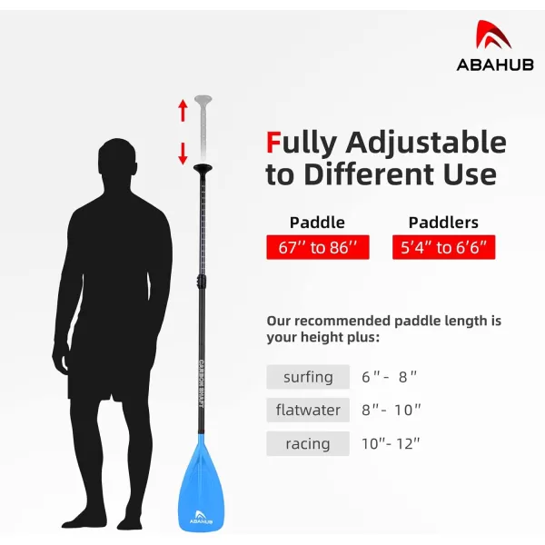 Abahub 1 x 3 Section Carbon Fiber SUP Paddle Adjustable 6786 Stand Up Paddle Lightweight Carbon Shaft BlackBlueYellowGreenOrangeRed Plastic Blade  Paddle BagBlueSUP Paddle