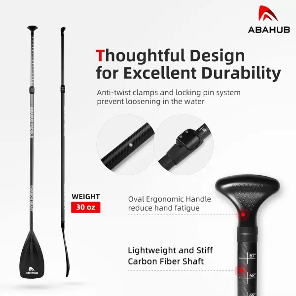 Abahub 1 x 3 Section Carbon Fiber SUP Paddle Adjustable 6786 Stand Up Paddle Lightweight Carbon Shaft BlackBlueYellowGreenOrangeRed Plastic Blade  Paddle BagBlackSUP Paddle