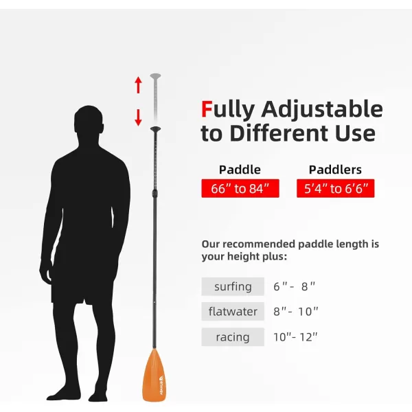 Abahub 1 x 4 Section Carbon SUP PaddleKayak Oar Adjustable Stand up Paddleboard Paddles Lightweight Carbon Shaft BlackBlueGreenGrayOrangeRed Plastic Bladeorange4 piece sup paddle