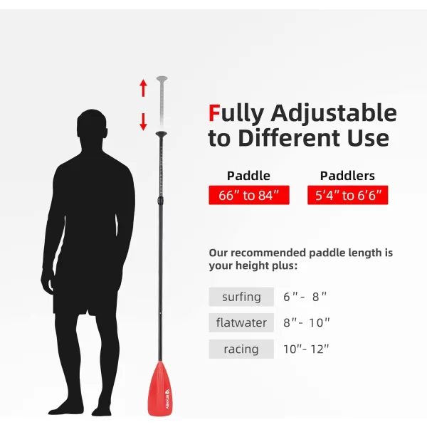 Abahub 1 x 4 Section Carbon SUP PaddleKayak Oar Adjustable Stand up Paddleboard Paddles Lightweight Carbon Shaft BlackBlueGreenGrayOrangeRed Plastic Bladered4 piece sup paddle
