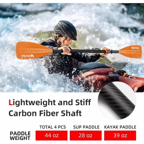 Abahub 1 x 4 Section Carbon SUP PaddleKayak Oar Adjustable Stand up Paddleboard Paddles Lightweight Carbon Shaft BlackBlueGreenGrayOrangeRed Plastic Bladeorange4 piece sup paddle