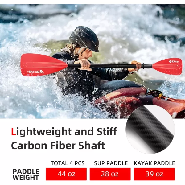Abahub 1 x 4 Section Carbon SUP PaddleKayak Oar Adjustable Stand up Paddleboard Paddles Lightweight Carbon Shaft BlackBlueGreenGrayOrangeRed Plastic Bladered4 piece sup paddle