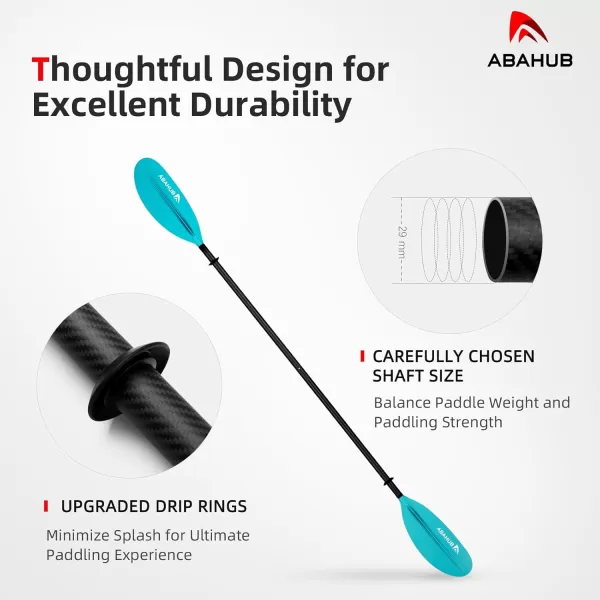 Abahub 1 x Carbon Kayak Paddles 905 Inches Kayaking Oars for Boating Canoeing with Free Paddle Leash Carbon Fiber Shaft BlackBlueGreenOrangeYellowWhiteRed Plastic Bladesteal