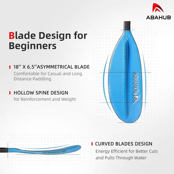 Abahub 1 x Carbon Kayak Paddles 905 Inches Kayaking Oars for Boating Canoeing with Free Paddle Leash Carbon Fiber Shaft BlackBlueGreenOrangeYellowWhiteRed Plastic Bladesblue
