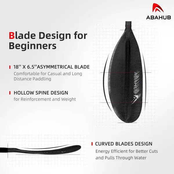 Abahub 1 x Carbon Kayak Paddles 905 Inches Kayaking Oars for Boating Canoeing with Free Paddle Leash Carbon Fiber Shaft BlackBlueGreenOrangeYellowWhiteRed Plastic Bladesblack