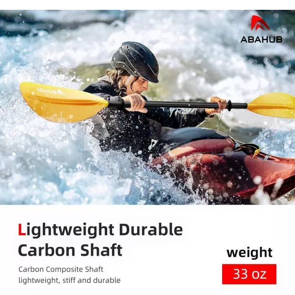 Abahub 1 x Carbon Kayak Paddles 905 Inches Kayaking Oars for Boating Canoeing with Free Paddle Leash Carbon Fiber Shaft BlackBlueGreenOrangeYellowWhiteRed Plastic Bladesyellow
