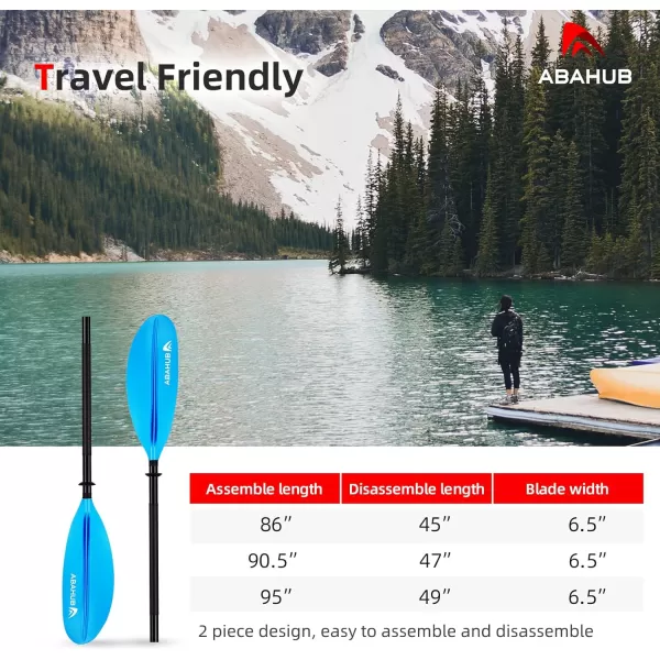 Abahub 1 x Kayak Paddles 905 Inches Kayaking Oars for Boating Canoeing with Free Paddle Leash Aluminum Alloy Shaft BlackBlueGreenOrangeYellow Plastic Bladesblue
