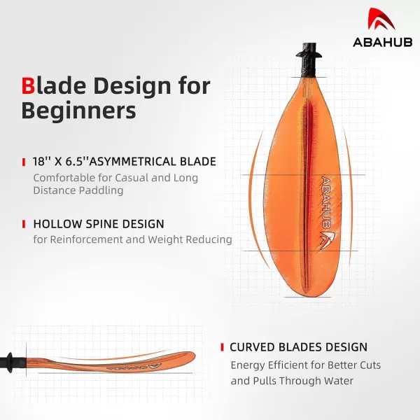 Abahub 1 x Kayak Paddles 905 Inches Kayaking Oars for Boating Canoeing with Free Paddle Leash Aluminum Alloy Shaft BlackBlueGreenOrangeYellow Plastic Bladesorange
