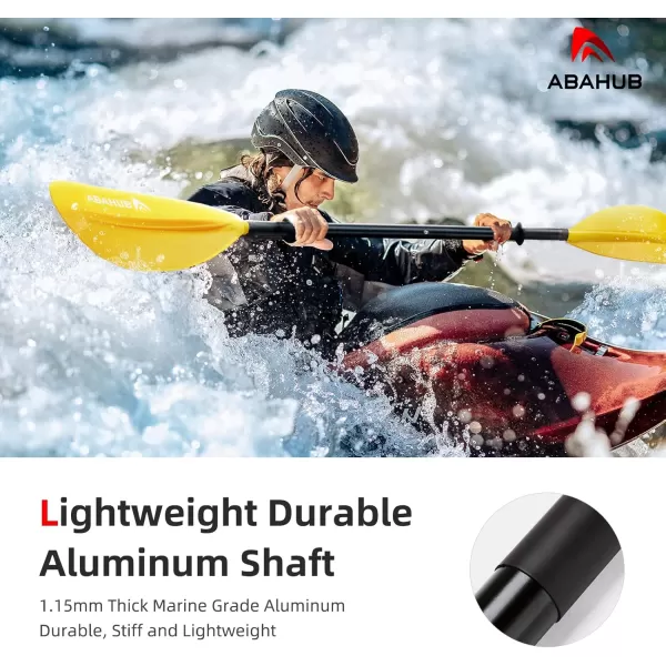 Abahub 1 x Kayak Paddles 905 Inches Kayaking Oars for Boating Canoeing with Free Paddle Leash Aluminum Alloy Shaft BlackBlueGreenOrangeYellow Plastic Bladesyellow