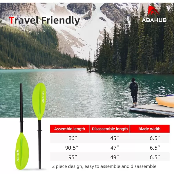 Abahub 1 x Kayak Paddles 905 Inches Kayaking Oars for Boating Canoeing with Free Paddle Leash Aluminum Alloy Shaft BlackBlueGreenOrangeYellow Plastic Bladesgreen
