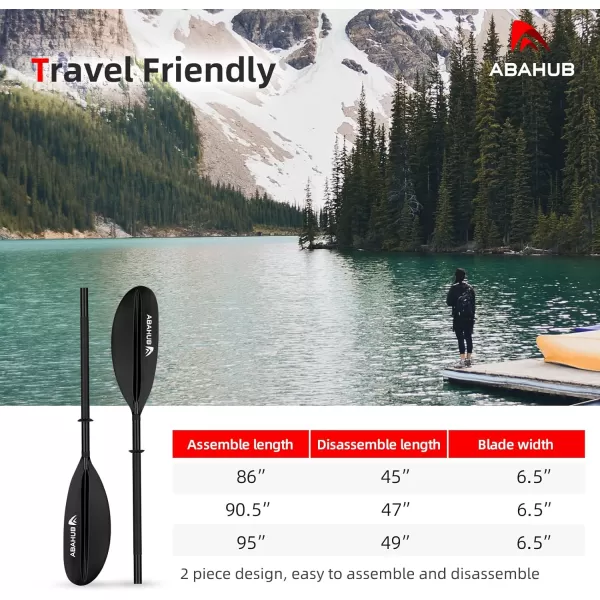 Abahub 1 x Kayak Paddles 905 Inches Kayaking Oars for Boating Canoeing with Free Paddle Leash Aluminum Alloy Shaft BlackBlueGreenOrangeYellow Plastic Bladesblack