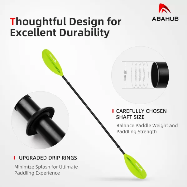 Abahub 1 x Kayak Paddles 905 Inches Kayaking Oars for Boating Canoeing with Free Paddle Leash Aluminum Alloy Shaft BlackBlueGreenOrangeYellow Plastic Bladesgreen