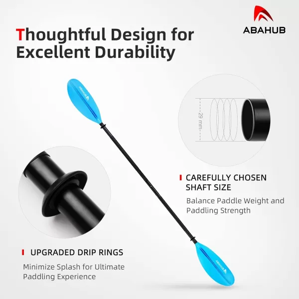 Abahub 1 x Kayak Paddles 905 Inches Kayaking Oars for Boating Canoeing with Free Paddle Leash Aluminum Alloy Shaft BlackBlueGreenOrangeYellow Plastic Bladesblue