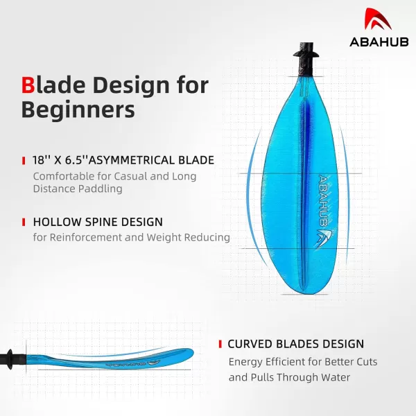 Abahub 1 x Kayak Paddles 905 Inches Kayaking Oars for Boating Canoeing with Free Paddle Leash Aluminum Alloy Shaft BlackBlueGreenOrangeYellow Plastic Bladesblue