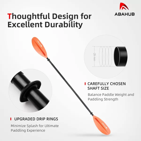 Abahub 1 x Kayak Paddles 905 Inches Kayaking Oars for Boating Canoeing with Free Paddle Leash Aluminum Alloy Shaft BlackBlueGreenOrangeYellow Plastic Bladesorange