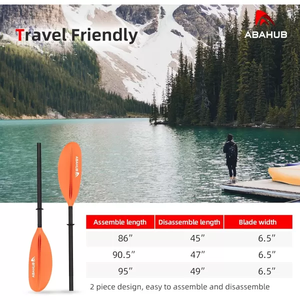Abahub 1 x Kayak Paddles 905 Inches Kayaking Oars for Boating Canoeing with Free Paddle Leash Aluminum Alloy Shaft BlackBlueGreenOrangeYellow Plastic Bladesorange