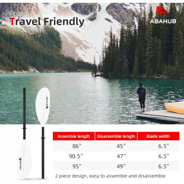 Abahub 1 x Kayak Paddles 905 Inches Kayaking Oars for Boating Canoeing with Free Paddle Leash Aluminum Alloy Shaft BlackBlueGreenOrangeYellow Plastic Bladeswhite