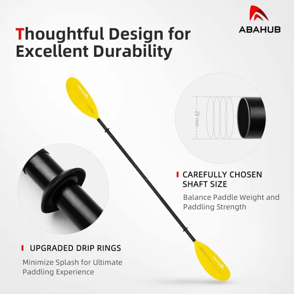 Abahub 1 x Kayak Paddles 905 Inches Kayaking Oars for Boating Canoeing with Free Paddle Leash Aluminum Alloy Shaft BlackBlueGreenOrangeYellow Plastic Bladesyellow
