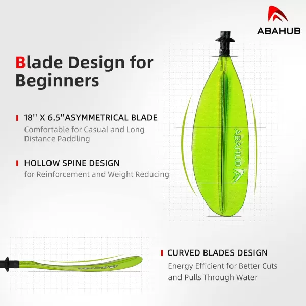 Abahub 1 x Kayak Paddles 905 Inches Kayaking Oars for Boating Canoeing with Free Paddle Leash Aluminum Alloy Shaft BlackBlueGreenOrangeYellow Plastic Bladesgreen
