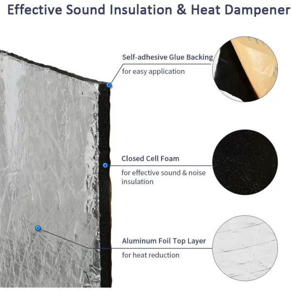 Abahub 236 mil 16 sqft Car Sound Deadener Hood Firewall Heat Shield Insulation Pad Automotive Sound Deadening Mat Aluminum Roll 59quotx39quot10 Ft x 3 Ft x 394mil