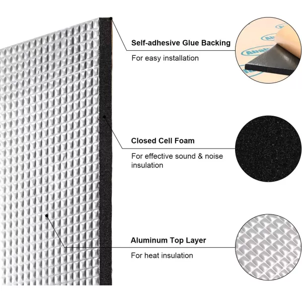 Abahub 236 mil 16 sqft Car Sound Deadener Hood Firewall Heat Shield Insulation Pad Automotive Sound Deadening Mat Aluminum Roll 59quotx39quot10 Ft x 3 Ft