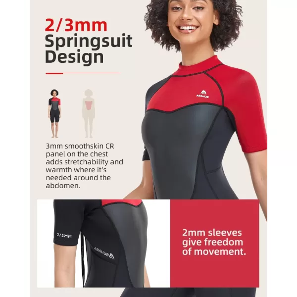 Abahub 23mm Men and Women Shorty Wetsuits 7 Sizes FrontBack Zip Spring Suit for Snorkeling Surfing Kayaking Scuba Diving Short Sleeve Neoprene Wet Suit for Water SportsRedWomen