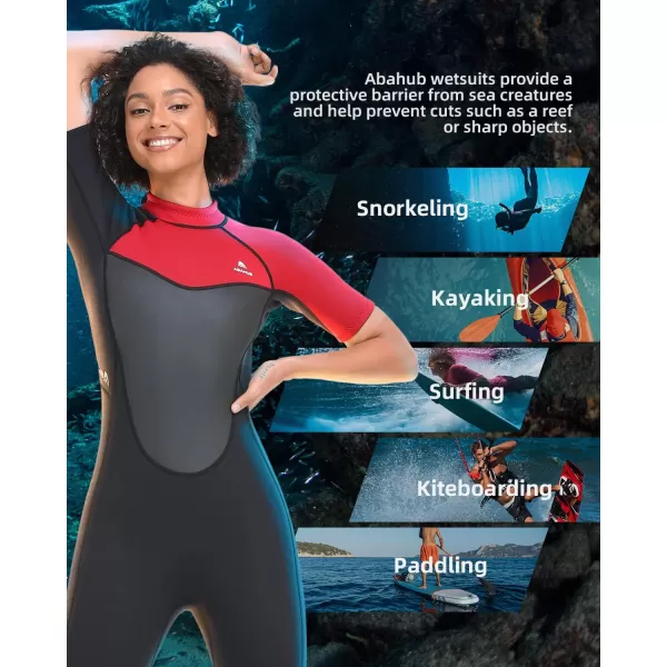 Abahub 23mm Men and Women Shorty Wetsuits 7 Sizes FrontBack Zip Spring Suit for Snorkeling Surfing Kayaking Scuba Diving Short Sleeve Neoprene Wet Suit for Water SportsRedWomen