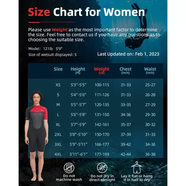 Abahub 23mm Men and Women Shorty Wetsuits 7 Sizes FrontBack Zip Spring Suit for Snorkeling Surfing Kayaking Scuba Diving Short Sleeve Neoprene Wet Suit for Water SportsRedWomen