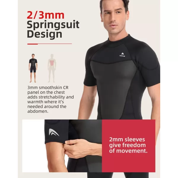 Abahub 23mm Men and Women Shorty Wetsuits 7 Sizes FrontBack Zip Spring Suit for Snorkeling Surfing Kayaking Scuba Diving Short Sleeve Neoprene Wet Suit for Water SportsBlackMen