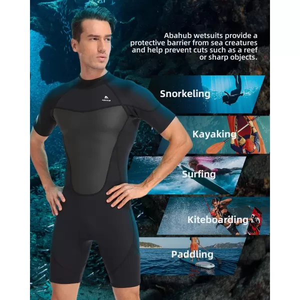 Abahub 23mm Men and Women Shorty Wetsuits 7 Sizes FrontBack Zip Spring Suit for Snorkeling Surfing Kayaking Scuba Diving Short Sleeve Neoprene Wet Suit for Water SportsBlackMen