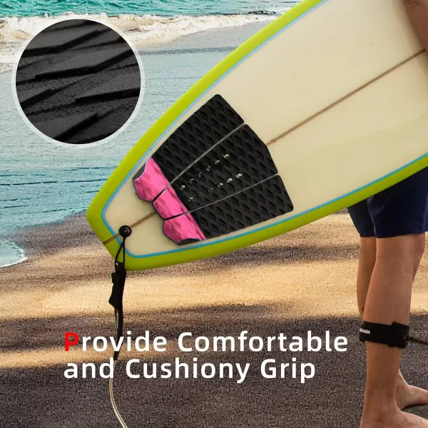 Abahub 3 Piece EVA Surfboard Deck Traction Pads with Kicker for Stomp Skimboards Surf Boards Funboard Fish Board BlackBlueGreenGrayOrangePinkWhiteWine RedPink