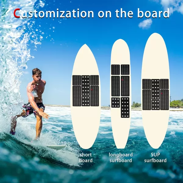 Abahub 9 Piece Surf Deck Traction Pad Premium EVA with Tail Kicker 3M Adhesive for Surfboard Longboard Shortboard Funboard Fish Skimboard BlackBlueBrownGrayWhiteOrangeNavy Blue6 pcsBlack