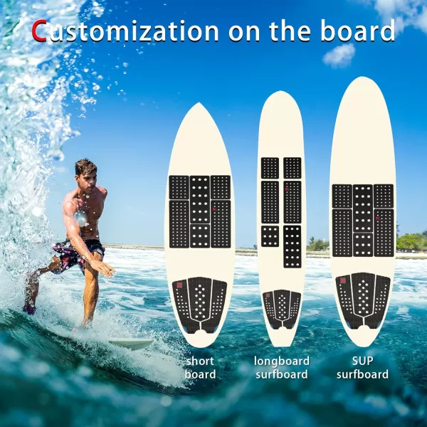 Abahub 9 Piece Surf Deck Traction Pad Premium EVA with Tail Kicker 3M Adhesive for Surfboard Longboard Shortboard Funboard Fish Skimboard BlackBlueBrownGrayWhiteOrangeNavy Blue9 pcsBlack
