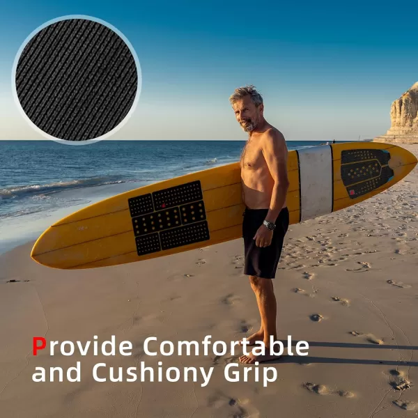 Abahub 9 Piece Surf Deck Traction Pad Premium EVA with Tail Kicker 3M Adhesive for Surfboard Longboard Shortboard Funboard Fish Skimboard BlackBlueBrownGrayWhiteOrangeNavy Blue9 pcsBlack