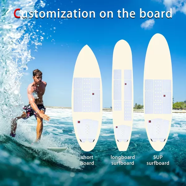 Abahub 9 Piece Surf Deck Traction Pad Premium EVA with Tail Kicker 3M Adhesive for Surfboard Longboard Shortboard Funboard Fish Skimboard BlackBlueBrownGrayWhiteOrangeNavy Blue9 pcsWhite