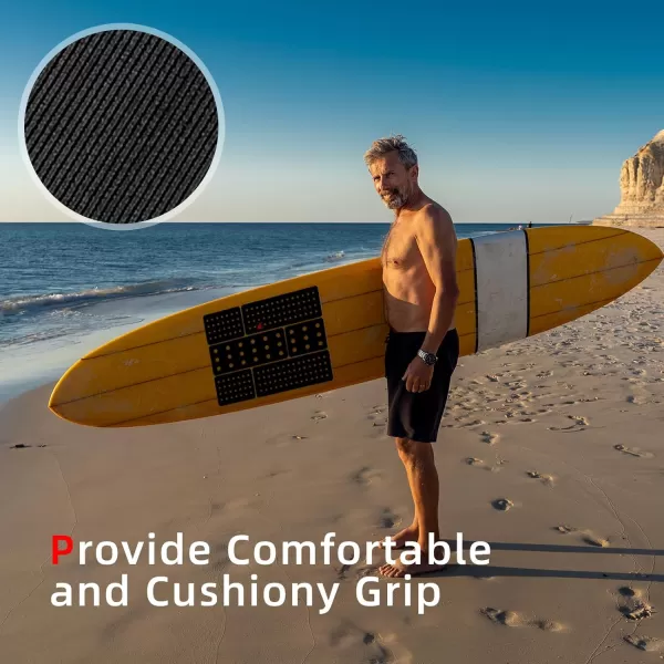 Abahub 9 Piece Surf Deck Traction Pad Premium EVA with Tail Kicker 3M Adhesive for Surfboard Longboard Shortboard Funboard Fish Skimboard BlackBlueBrownGrayWhiteOrangeNavy Blue6 pcsBlack