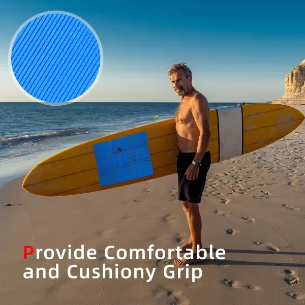 Abahub 9 Piece Surf Deck Traction Pad Premium EVA with Tail Kicker 3M Adhesive for Surfboard Longboard Shortboard Funboard Fish Skimboard BlackBlueBrownGrayWhiteOrangeNavy Blue6 pcsBlue