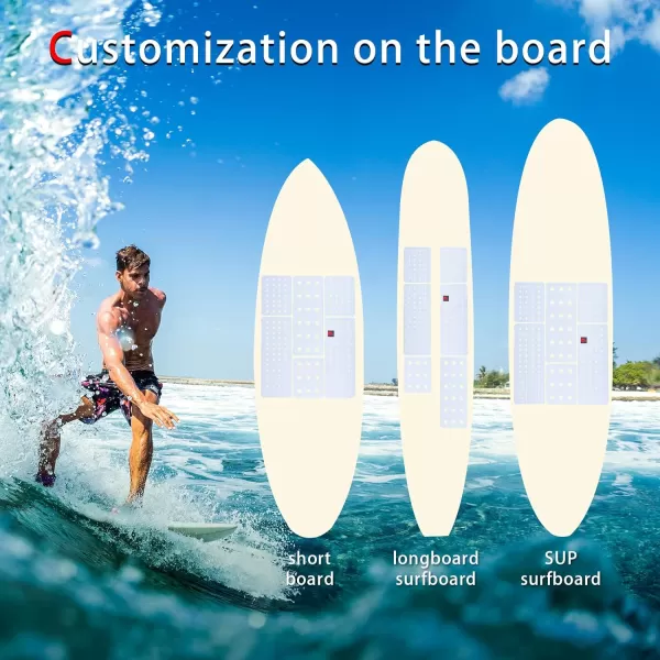 Abahub 9 Piece Surf Deck Traction Pad Premium EVA with Tail Kicker 3M Adhesive for Surfboard Longboard Shortboard Funboard Fish Skimboard BlackBlueBrownGrayWhiteOrangeNavy Blue6 pcsWhite