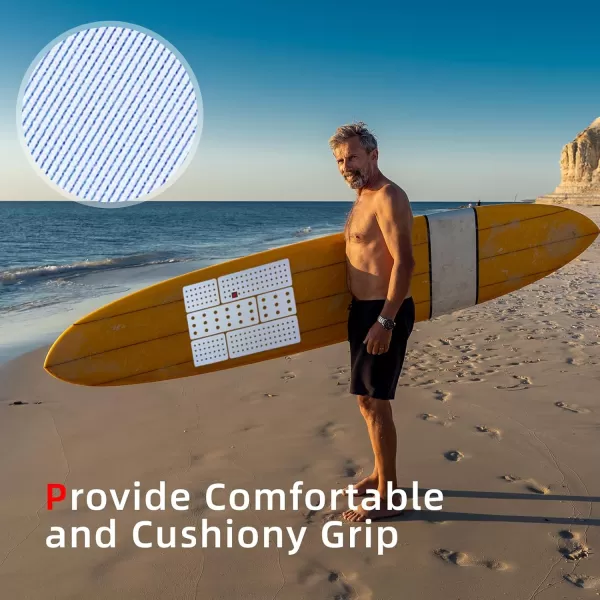 Abahub 9 Piece Surf Deck Traction Pad Premium EVA with Tail Kicker 3M Adhesive for Surfboard Longboard Shortboard Funboard Fish Skimboard BlackBlueBrownGrayWhiteOrangeNavy Blue6 pcsWhite