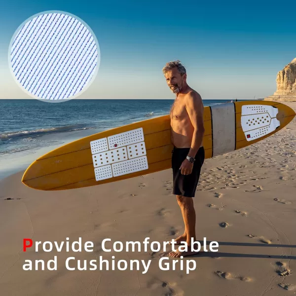 Abahub 9 Piece Surf Deck Traction Pad Premium EVA with Tail Kicker 3M Adhesive for Surfboard Longboard Shortboard Funboard Fish Skimboard BlackBlueBrownGrayWhiteOrangeNavy Blue9 pcsWhite