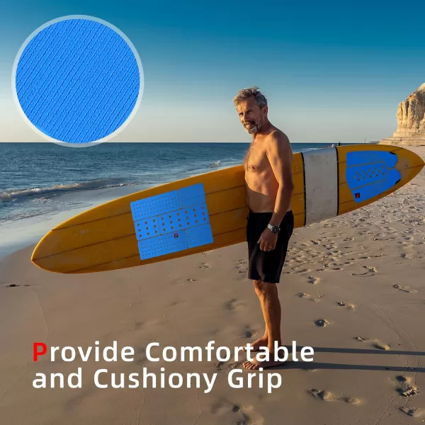Abahub 9 Piece Surf Deck Traction Pad Premium EVA with Tail Kicker 3M Adhesive for Surfboard Longboard Shortboard Funboard Fish Skimboard BlackBlueBrownGrayWhiteOrangeNavy Blue9 pcsBlue