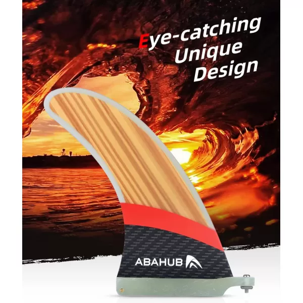 Abahub 9 SUP Single Center Fin No Tool Fin Screw Fiberglass Reinforeced 9 inch SUP Replacement Fins for Surfboard Standup Paddle Board Longboard BlackBlueWhiteFiberglass with Teak Veneer