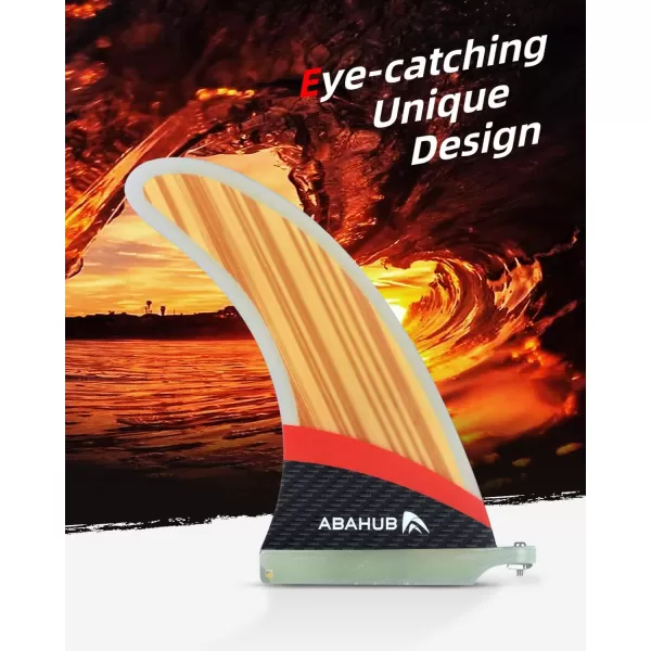 Abahub 910 SUP Single Center Fin with 1 NoTool Fin Screw Fiberglass Reinforeced 910 inch SUP Replacement Fins for Surfing Surfboard Standup Paddle Board Longboard BlackBlueWhiteFiberglass with Teak Veneer