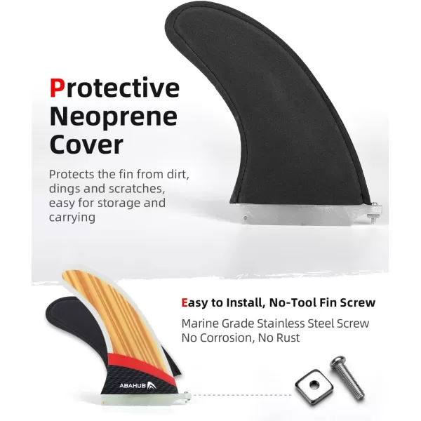 Abahub 910 SUP Single Center Fin with 1 NoTool Fin Screw Fiberglass Reinforeced 910 inch SUP Replacement Fins for Surfing Surfboard Standup Paddle Board Longboard BlackBlueWhiteFiberglass with Teak Veneer