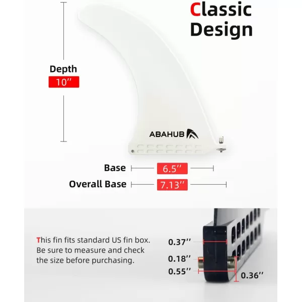 Abahub 910 SUP Single Center Fin with 1 NoTool Fin Screw Fiberglass Reinforeced 910 inch SUP Replacement Fins for Surfing Surfboard Standup Paddle Board Longboard BlackBlueWhite10 white