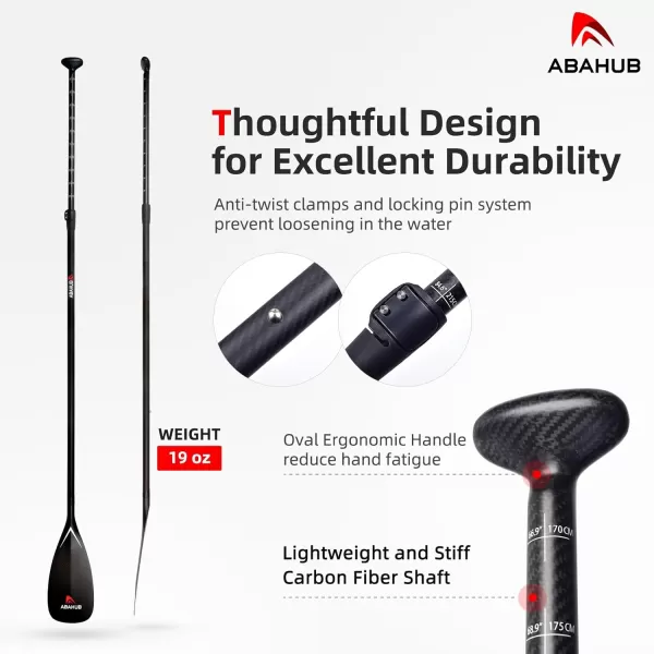 Abahub Carbon SUP Paddles 1 x 3 Section Adjustable 67quot  86quot Carbon Fiber Shaft Lightweight Standup Paddle Oars for Paddleboards with a Carrying BagFull Carbon Fiber Paddle