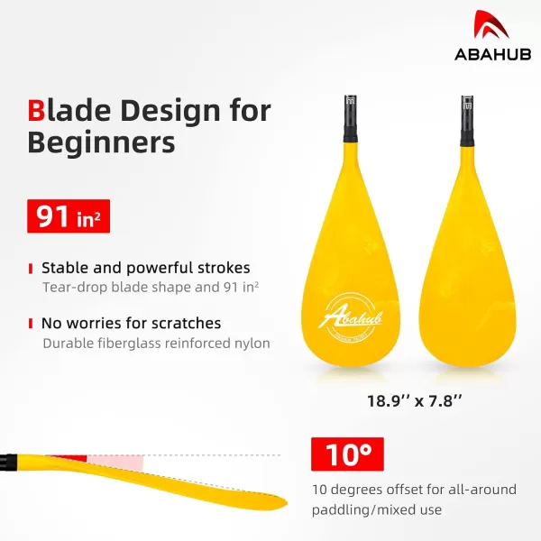 Abahub Carbon SUP Paddles 1 x 3 Section Adjustable 67quot  86quot Carbon Fiber Shaft Lightweight Standup Paddle Oars for Paddleboards with a Carrying BagCarbon Fiber Shaft  Yellow Wave Print Plastic Blad