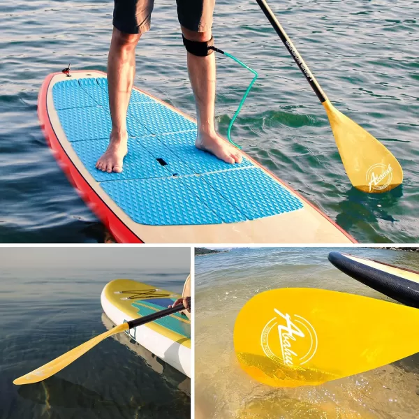 Abahub Carbon SUP Paddles 1 x 3 Section Adjustable 67quot  86quot Carbon Fiber Shaft Lightweight Standup Paddle Oars for Paddleboards with a Carrying BagCarbon Fiber Shaft  Yellow Wave Print Plastic Blad