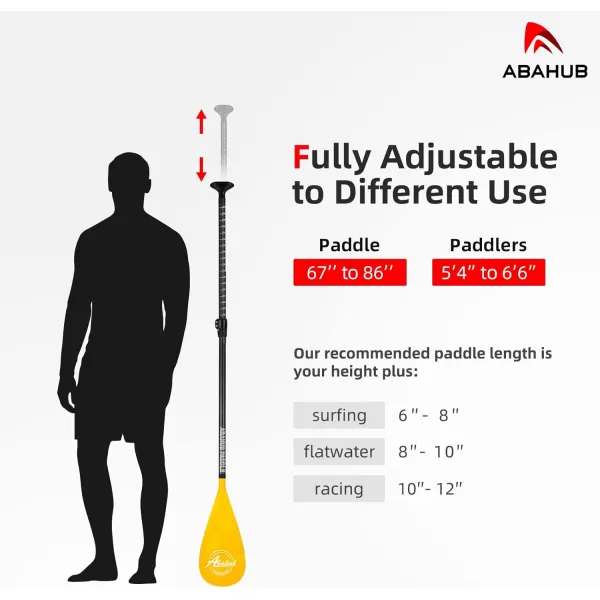 Abahub Carbon SUP Paddles 1 x 3 Section Adjustable 67quot  86quot Carbon Fiber Shaft Lightweight Standup Paddle Oars for Paddleboards with a Carrying BagCarbon Fiber Shaft  Yellow Wave Print Plastic Blad